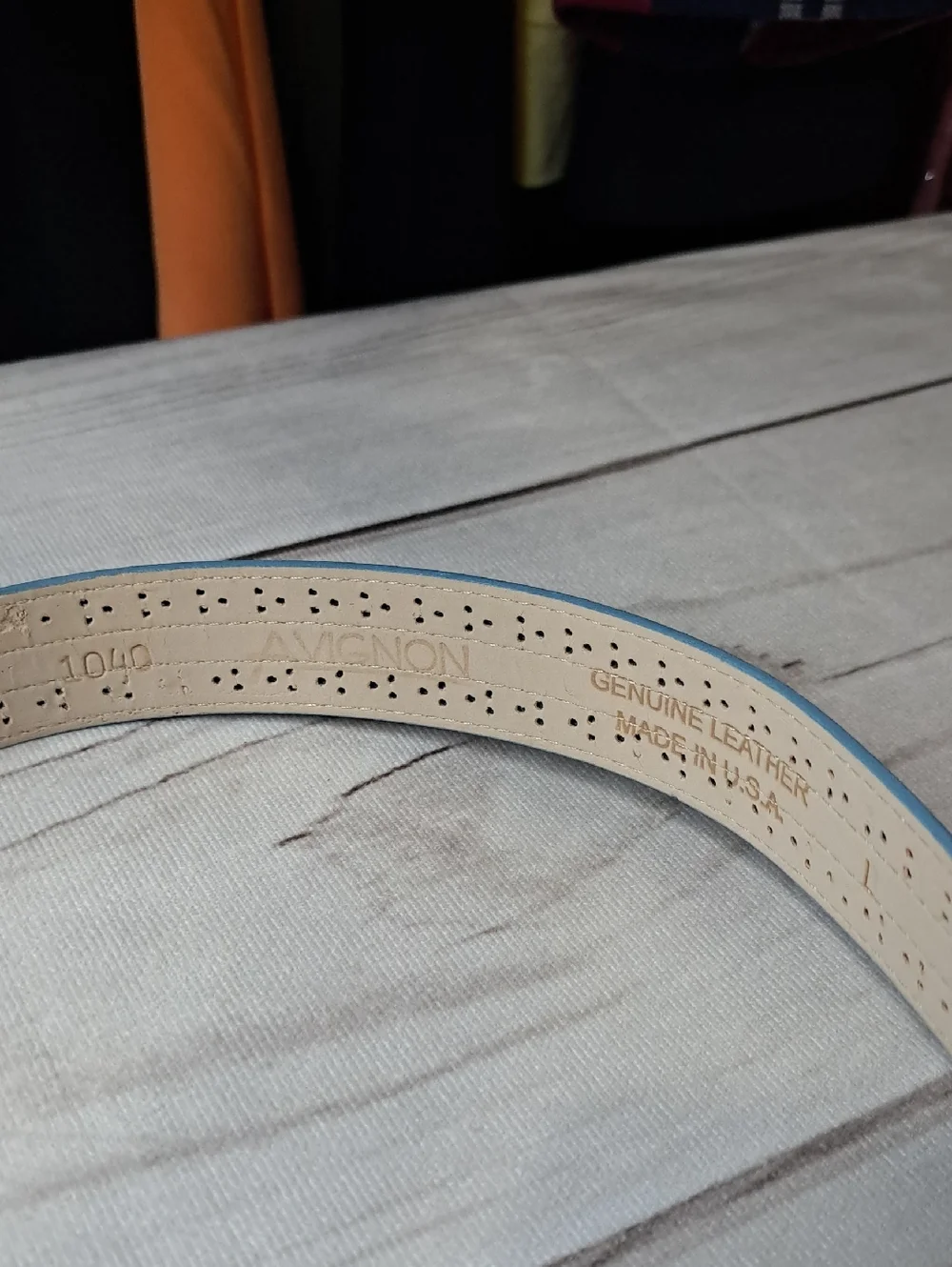 Avignon Light Blue Perforated Leather Belt Size Large 31